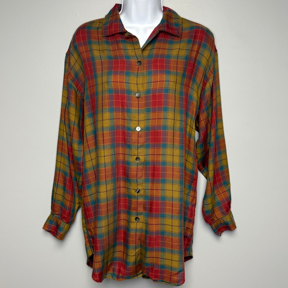 GAP Colorful Lightweight Long Plaid Button Up Casual Gorpcore Shirt Womens Sz M